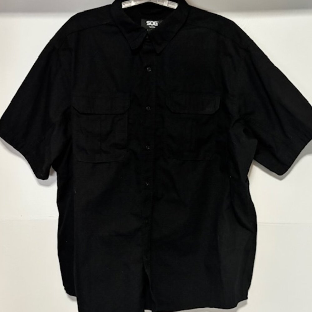 SOG Tactical Shirt XL Black Short Sleeve Button Pocket Military Utility Gear